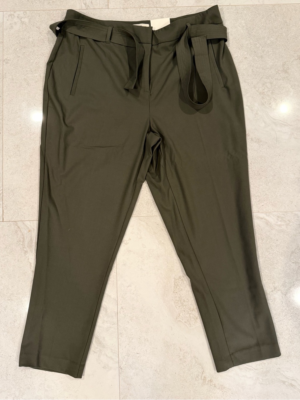 High-Rise Olive Green Belted Chinos for Women